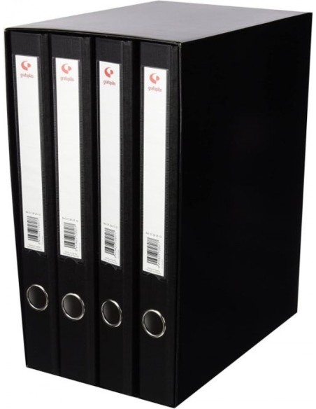 Modulo 4 archivadores fº 2 anillas 25mm carton forrado en pp grafcolor negro